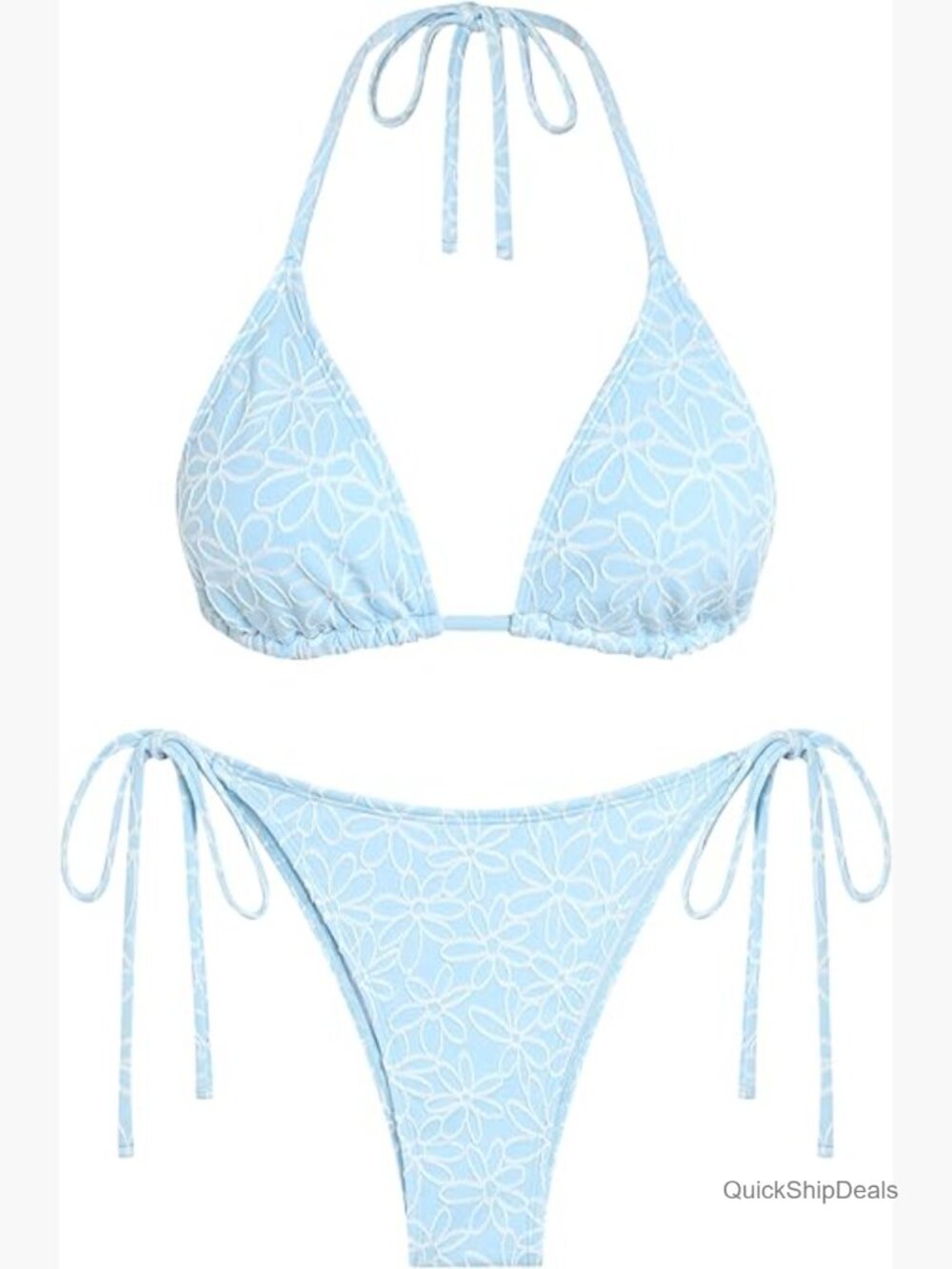 Textured Halter Triangle Bikini Set High Cut Cheeky Bottom Side Tie Swimsuits